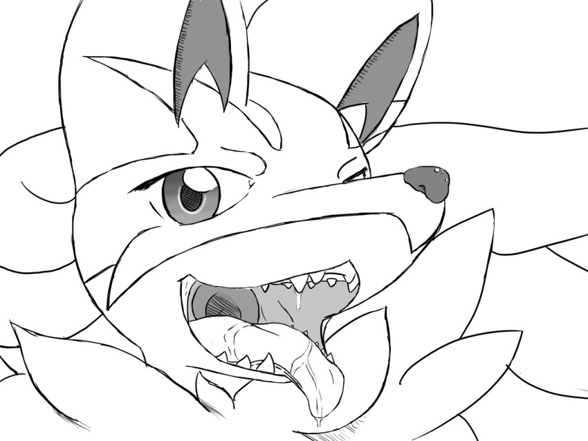 2014 4:3 ambiguous_gender anthro bodily_fluids canid canine chest_tuft digital_drawing_(artwork) digital_media_(artwork) drooling facial_markings fangs greyscale head_markings line_art looking_at_viewer mammal markings mask_(marking) mega_evolution mega_lucario monochrome mouth_shot nintendo open_mouth pok&eacute;mon pok&eacute;mon_(species) presenting presenting_mouth randomlucario saliva saliva_on_tongue simple_background solo throat tongue tongue_out tuft video_games white_background