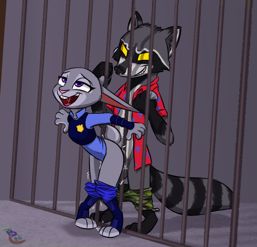 anthro avegetablefruit coercion disney doc_mcrascal duo ear_pull female from_behind_position hi_res judy_hopps lagomorph leporid male male/female mammal original_character_do_not_steal procyonid rabbit raccoon sex zootopia