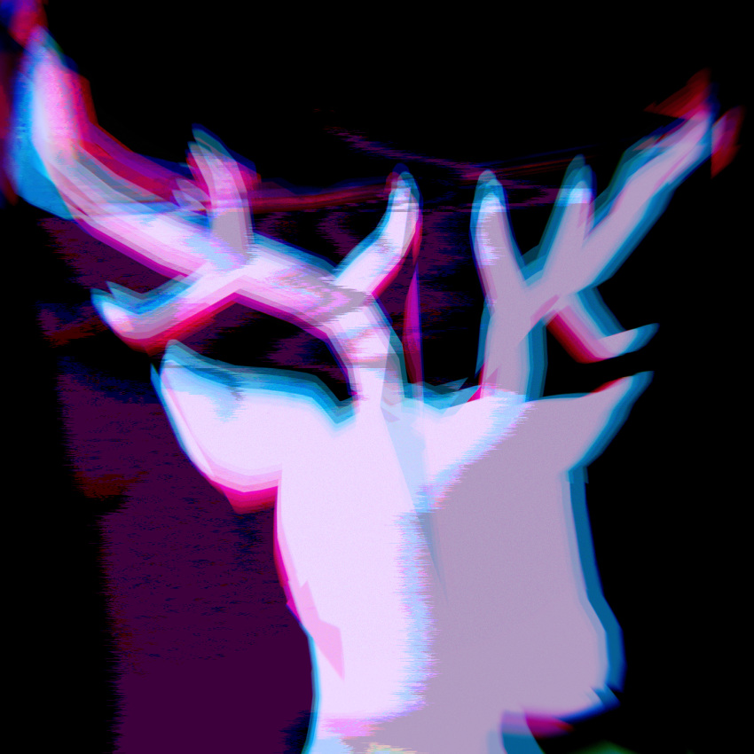 1:1 abstract anthro antlers cervid chromatic_aberration digital_media_(artwork) fluf2k glitch hi_res horn male mammal solo