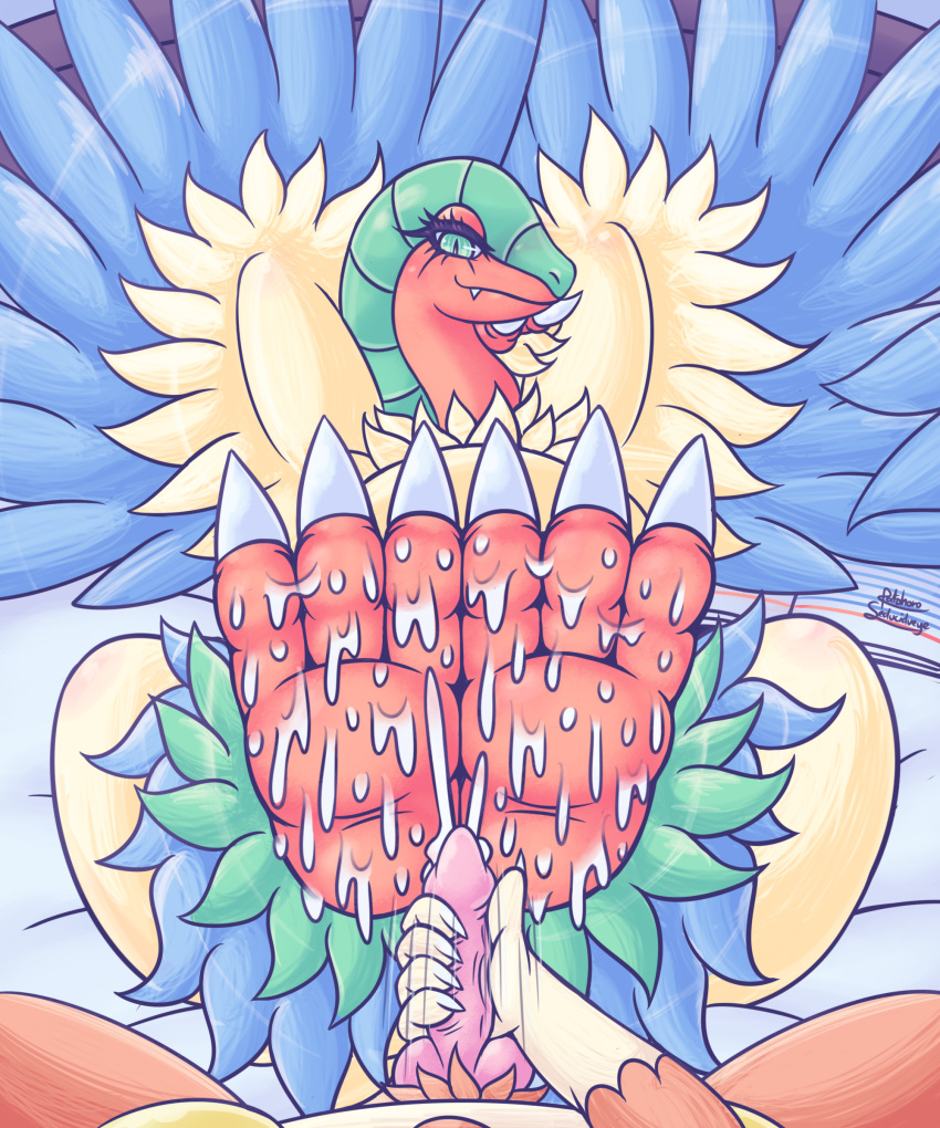 2020 3_toes absurd_res animal_genitalia archeops avian barefoot barely_visible_genitalia bed bedroom bedroom_eyes big_feet blue_body blue_feathers blush bodily_fluids butt claws cum cum_on_feet cum_on_penis curvy_figure digital_media_(artwork) duo ejaculation erection eyelashes feathered_wings feathers feet female feral first_person_view floatzel foreshortening fossil_pok&eacute;mon front_view furniture genital_fluids genitals green_body green_eyes green_feathers half-closed_eyes hi_res inside looking_at_viewer lying male male/female mammal masturbation narrowed_eyes nintendo on_back on_bed orgasm patohoro penile penile_masturbation penis pok&eacute;mon pok&eacute;mon_(species) rear_view red_body red_feathers seductive signature slit_pupils smile solo_focus spread_legs spreading thick_thighs toe_claws toes video_games wide_hips wings yellow_body yellow_feathers