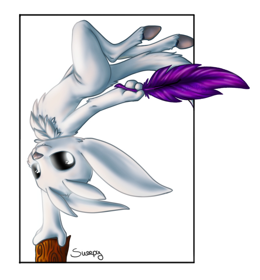 2020 black_eyes feathers fur guardian_spirit handstand hi_res holding_feather holding_object hooves looking_at_viewer ori ori_and_the_blind_forest purple_body purple_feathers signature sneepy solo upside_down white_body white_fur white_pupils