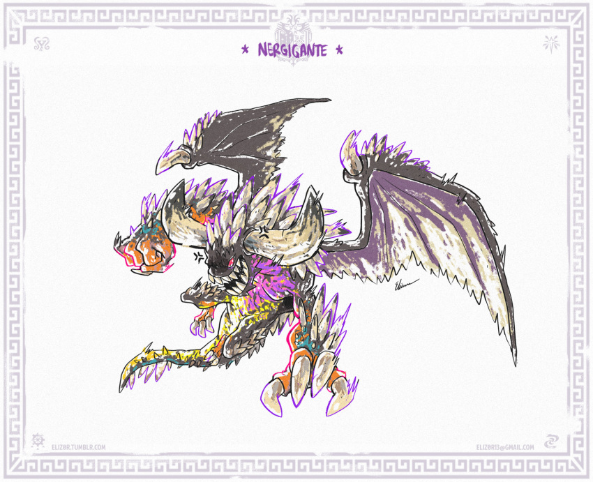 dragon eliz0r full_body highres monster monster_hunter monster_hunter:_world nergigante simple_background solo
