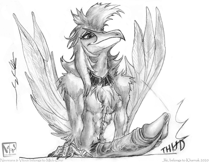 anthro avian big_penis genitals jiki kharnak male monochrome nevrean penis solo