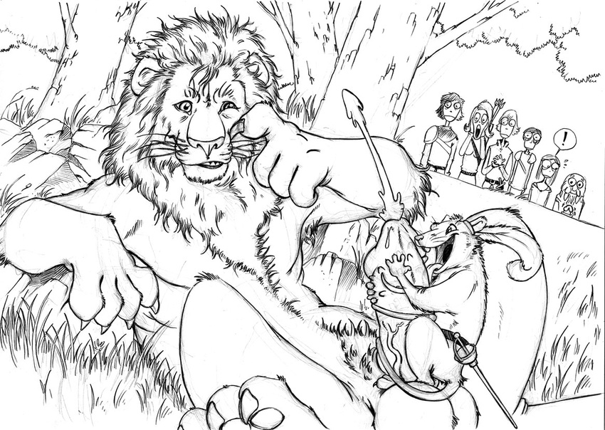 aslan balls chronicles_of_narnia cum cumshot feline furryrevolution gay interspecies licking lion male mammal mouse nikabrik orgasm penis reclining reepicheep rodent sword the_chronicles_of_narnia tongue vein weapon