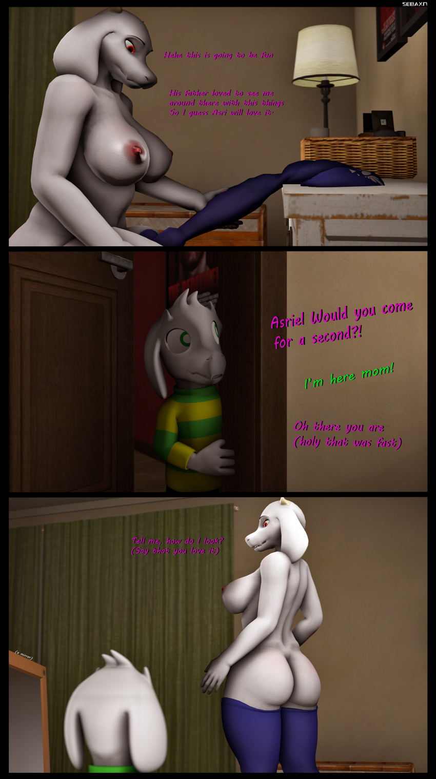 3d_(artwork) absurd_res anthro asriel_dreemurr big_breasts big_butt boss_monster bovid breasts butt caprine curvy_figure digital_media_(artwork) duo english_text female fur goat hi_res horn incest_(lore) long_ears male male/female mammal mature_female mother mother_and_child mother_and_son nipples nude parent parent_and_child sebaxn smile son source_filmmaker text thick_thighs toriel undertale video_games voluptuous white_body white_fur wide_hips young