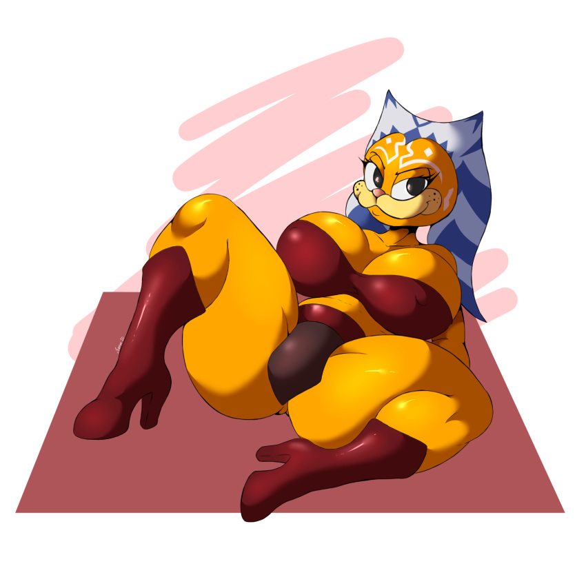 1:1 2020 ahsoka_tano anthro clothing cosplay crossgender crossover crossover_cosplay digital_media_(artwork) domestic_cat eyelashes felid feline felis female garfield_(series) garfield_the_cat hi_res looking_at_viewer mad_(series) mammal mtf_crossgender nipple_outline pink_nose signature simple_background solo spread_legs spreading star_wars sudoku_(mad) suirano