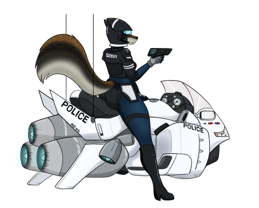 alpha_channel anthro armor boots canid canine canis clothing domestic_dog female footwear german_shepherd gloves handwear headgear helmet herding_dog hi_res hoverbike hovercraft hovering jeffthehusky long_tail mammal motorcycle pastoral_dog police police_officer police_uniform science_fiction shoulder_pads sitting solo uniform vehicle watercraft