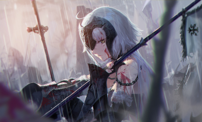 armor blood fate/grand_order fate_(series) jeanne_d'arc_(fate) jeanne_d'arc_alter rain water wet zonotaida