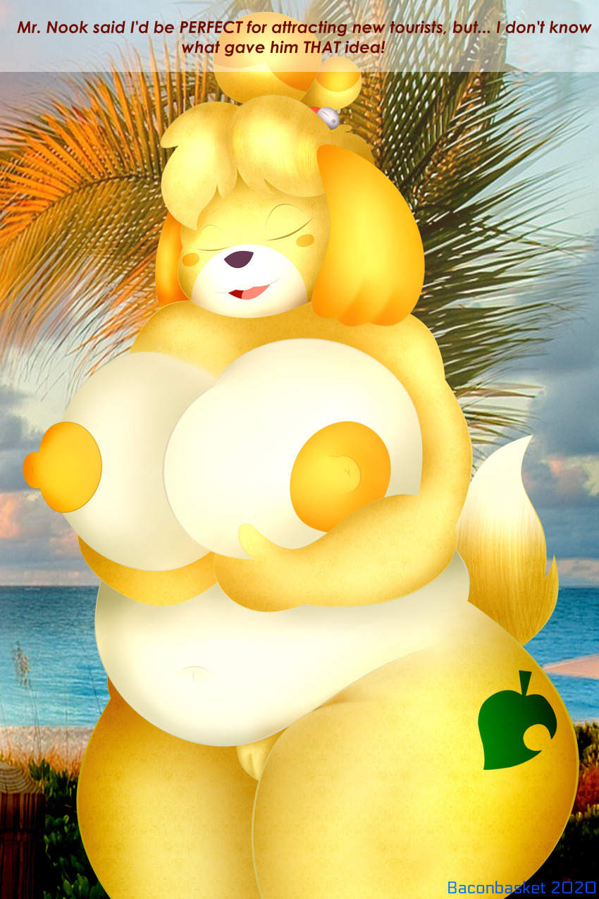 2020 2:3 absurd_res animal_crossing anthro baconbasket big_breasts big_butt blush breasts butt canid canine canis digital_drawing_(artwork) digital_media_(artwork) domestic_dog english_text female fur genitals hair hi_res huge_breasts huge_butt huge_thighs isabelle_(animal_crossing) mammal nintendo nipples nude open_mouth pussy shih_tzu signature smile solo super_smash_bros. super_smash_bros._ultimate text thick_thighs toy_dog video_games yellow_body yellow_fur