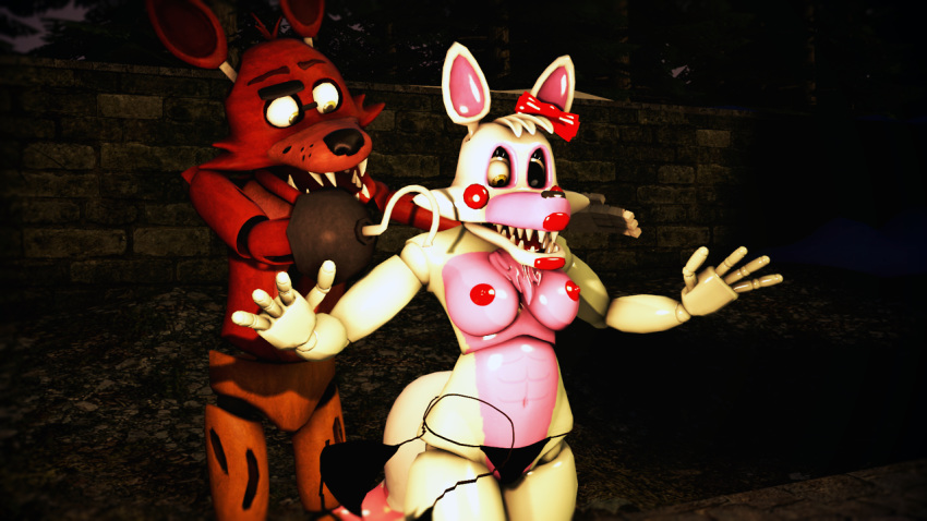 16:9 3d_(artwork) bikini bikini_top breasts clothing digital_media_(artwork) duo eye_patch eyewear female five_nights_at_freddy's five_nights_at_freddy's_2 foxy_(fnaf) hair male male/female mangle_(fnaf) nipples nude pink_nipples source_filmmaker surprise swimwear thedude12305 thong underwear undressing undressing_partner video_games white_body widescreen