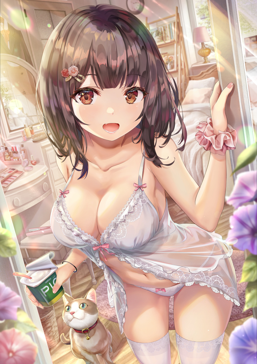 cleavage lingerie neko pantsu see_through thighhighs torino_akua