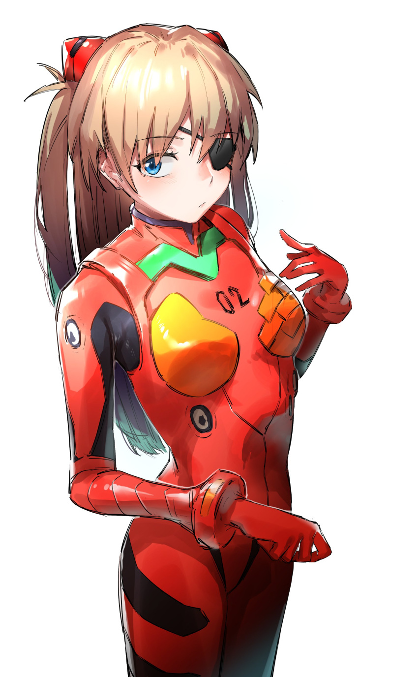 1girl absurdres blue_eyes bodysuit brown_hair cowboy_shot evangelion:_3.0_you_can_(not)_redo eyepatch hair_between_eyes hamita1220 headgear highres interface_headset long_hair looking_at_viewer making-of_available neon_genesis_evangelion plugsuit rebuild_of_evangelion red_bodysuit shikinami_asuka_langley solo souryuu_asuka_langley tagme