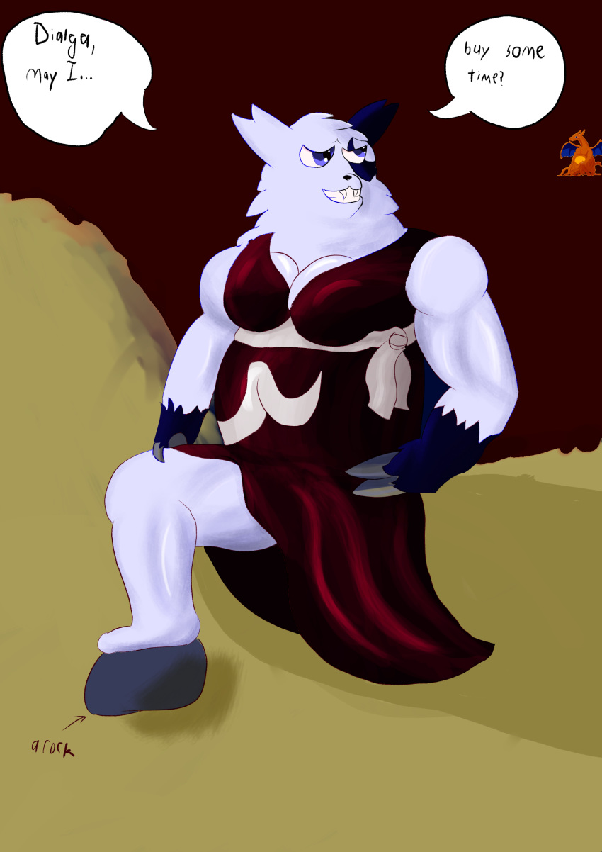 absurd_res anthro clothed clothing crossdressing drawing dress hi_res his is left male moobs muscular muscular_male nintendo pok&eacute;mon pok&eacute;mon_(species) presenting rock shiny_pok&eacute;mon shiny_zangoose solo speed tanuki1029 unknown_artist video_games where zangoose