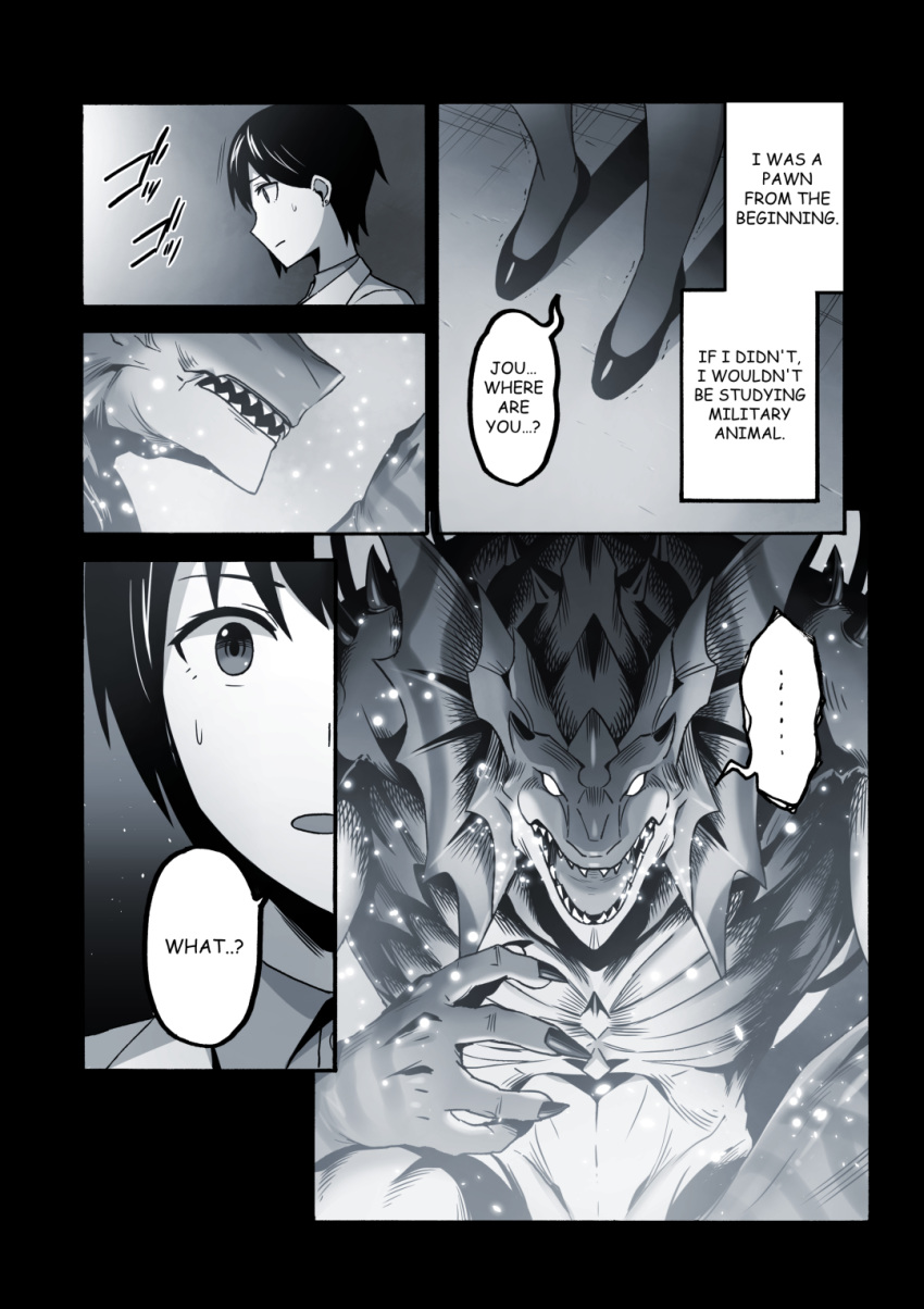 anthro clothing comic containment_tube edit english_text female footwear hard_translated hi_res human laboratory layer_(artist) male mammal manga marine monochrome muscular muscular_male reptile scalie shoes stasis_chamber text translated yuka_(layer)