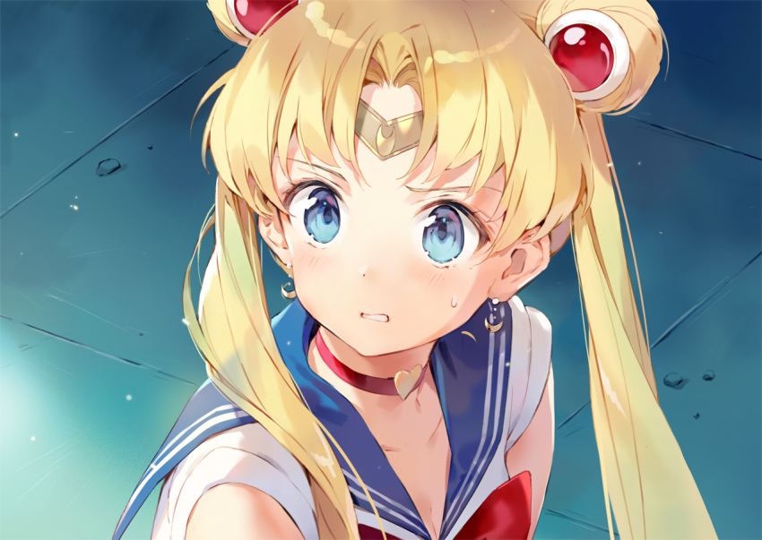 blonde_hair blue_eyes choker close gilse headband long_hair parody sailor_moon sailor_moon_(character) school_uniform twintails waifu2x