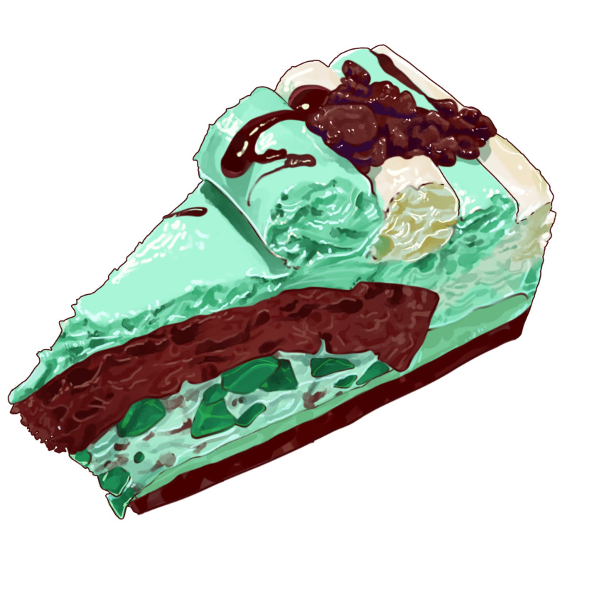 cake cake_slice chocolate_cake food food_focus highres mint mint_cake miri_illust no_humans original simple_background white_background