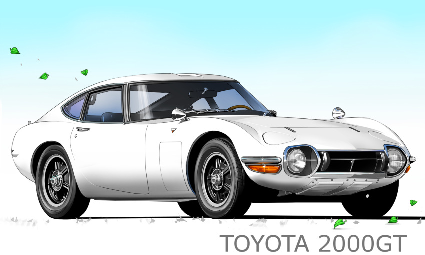 car directman falling_leaves leaf motor_vehicle no_humans original toyota toyota_2000gt vehicle_focus white_car