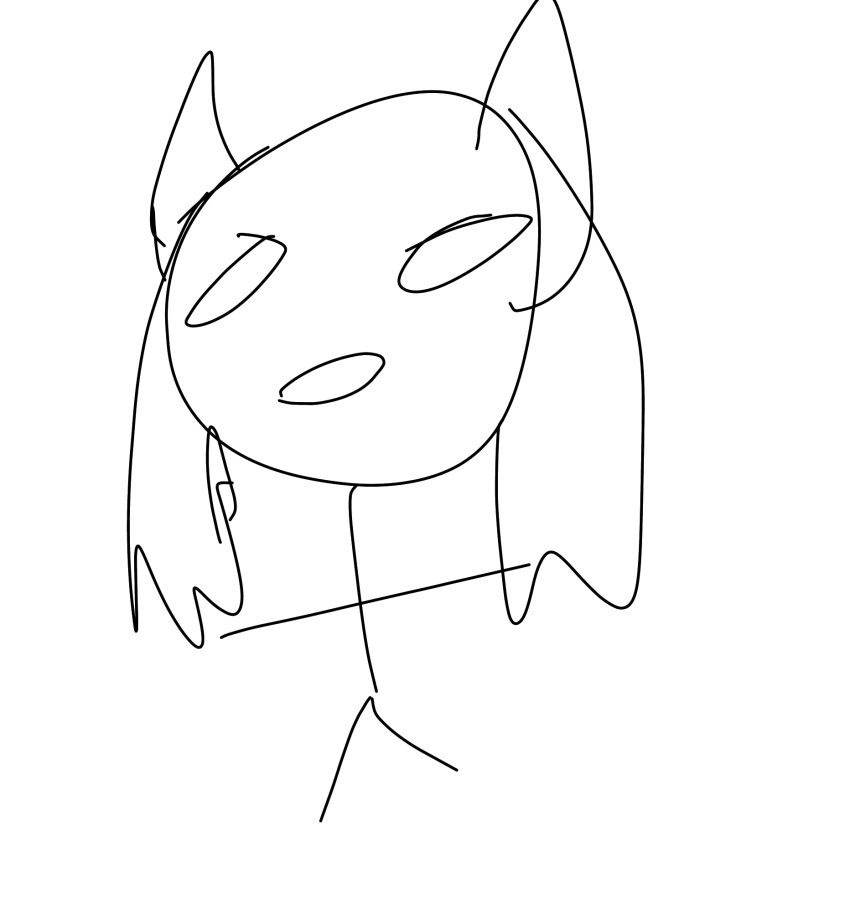 1girl animal_ears blank_eyes fox_ears full_body highres lineart looking_at_viewer monochrome non-web_source off-topic open_mouth original simple_background solo stick_figure