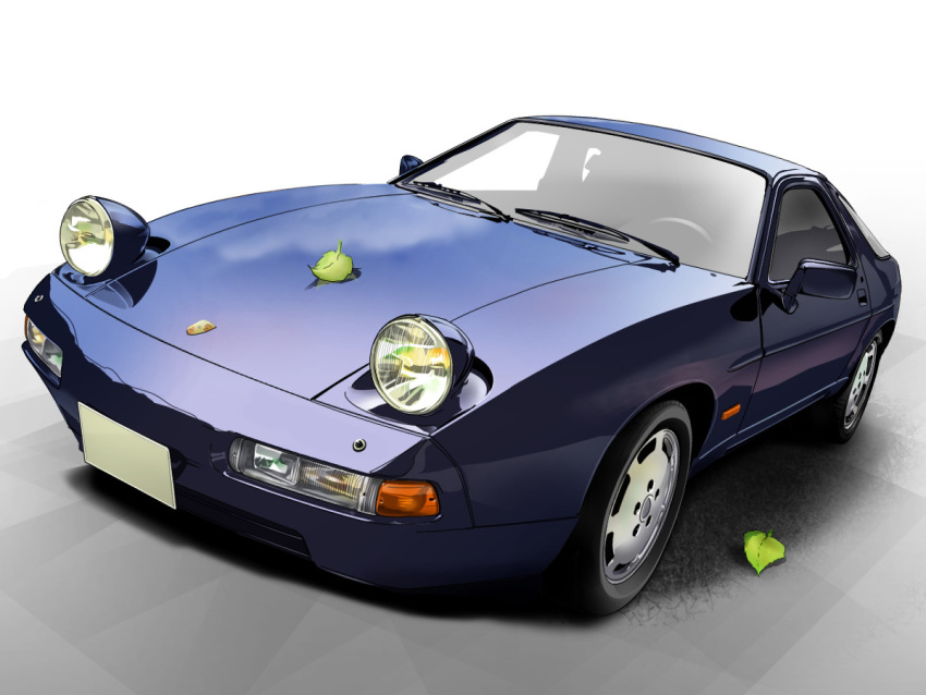 blue_car car directman headlight leaf motor_vehicle no_humans original porsche porsche_928 race_vehicle vehicle_focus