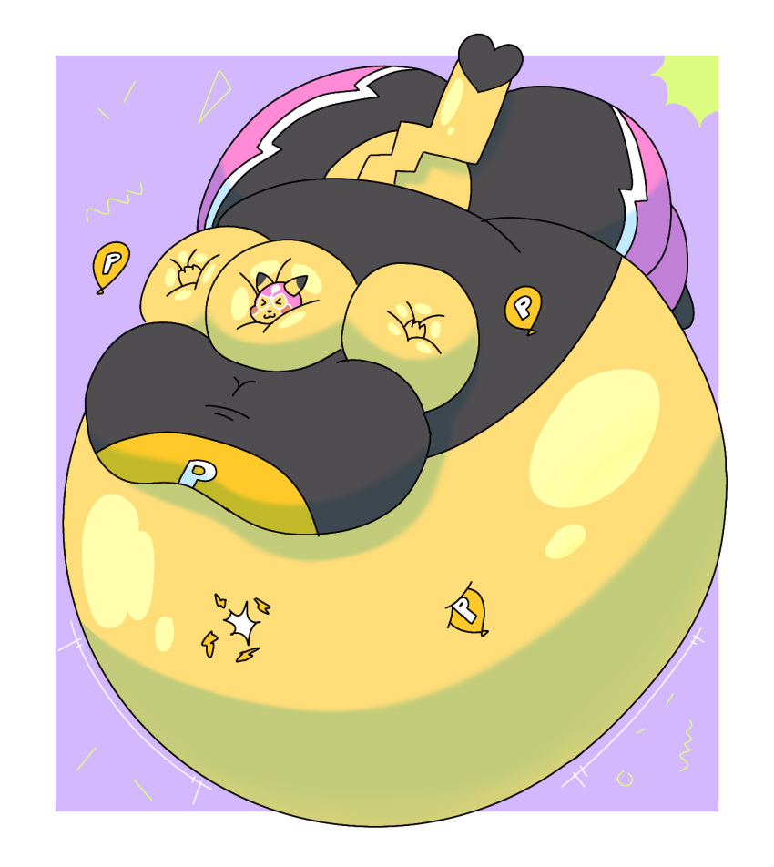&gt;w&lt; 2023 air_inflation anthro balloon_popping belly belly_expansion belly_inflation belly_squish big_belly big_breasts big_butt black_bottomwear black_clothing black_ear_tips black_nose black_pants black_shirt black_tail_tip black_topwear body_inflation border bottomwear breast_expansion breasts butt butt_expansion cel_shading clothing colored cosplay_pikachu_(costume) digital_media_(artwork) expansion eyes_closed female floating generation_1_pokemon heart_tail hi_res huge_breasts huge_butt hyper hyper_belly hyper_breasts hyper_butt hyper_inflation immobile inflation inflation_fetish mask nintendo p-balloon pants pikachu pikachu_libre pink_bottomwear pink_clothing pink_mask pink_pants pokemon pokemon_(species) purple_background red_cheeks shaded shirt simple_background smile solo spandex sports_mask sportswear squish susie_(reathe) tail tight_clothing topwear tr45hb1n white_border wrestling_mask wrestling_outfit yellow_ears yellow_tail