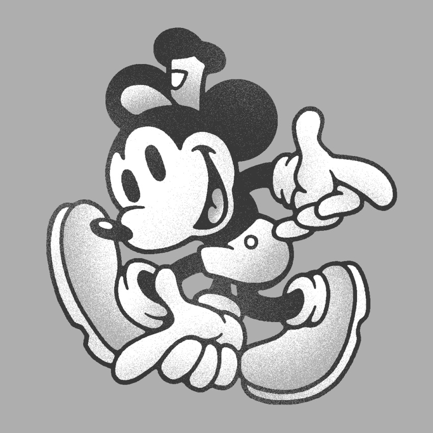 1boy :d disney drew_wise grey_background greyscale mickey_mouse monochrome pointing shoes smile solo sonic_(series) sonic_adventure sonic_adventure_pose steamboat_willie