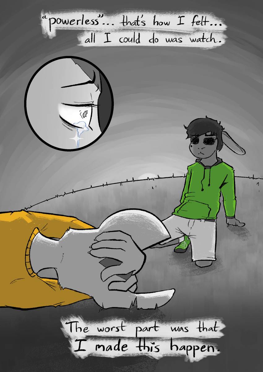 2024 absurd_res anthro beauchamp_(halcyon) bodily_fluids cardiac_monitor clothed clothing comic crying detailed_background digital_media_(artwork) duo emotional english_text fur greyscale hair halcyon_(series) herba_(halcyon) hi_res lagomorph leporid lost_andsafe male mammal medical_instrument mental_breakdown monochrome mouse murid murine rabbit rodent scientific_instrument simple_background tears text xray_view
