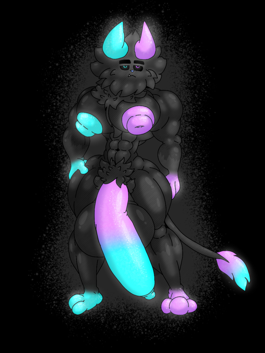 abs balls big_balls big_nipples big_penis curved_penis genitals glowing glowing_eyes glowing_genitalia glowing_hands glowing_horn glowing_penis glowing_tail hi_res horn huge_balls huge_penis humanoid hyper hyper_balls hyper_genitalia hyper_penis long_tail lumiink male meli_(lumiink) monster muscular muscular_male nipples penis pubes tail tuft