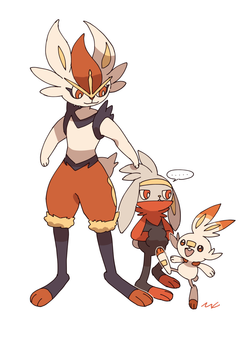 2020 absurd_res ambiguous_gender anthro cinderace evolutionary_family fur grey_body grey_fur group hands_in_pockets hi_res lagomorph mammal me_swsh nintendo open_mouth open_smile orange_body orange_fur paws pockets pok&eacute;mon pok&eacute;mon_(species) raboot red_eyes scorbunny simple_background smile standing video_games white_background white_body white_fur