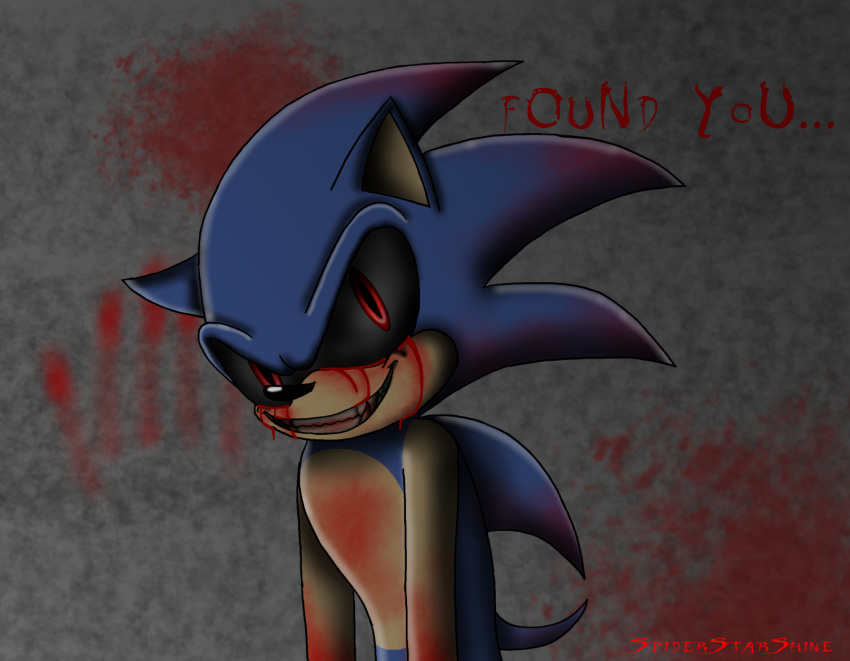 anthro blood blue_body blue_fur bodily_fluids creepypasta demonic dialogue english_text eulipotyphlan evil_grin fur hedgehog horror_(theme) male mammal meanncat nightmare_fuel red_eyes sega smile solo sonic.exe sonic.exe_(creepypasta) sonic_the_hedgehog_(series) static text