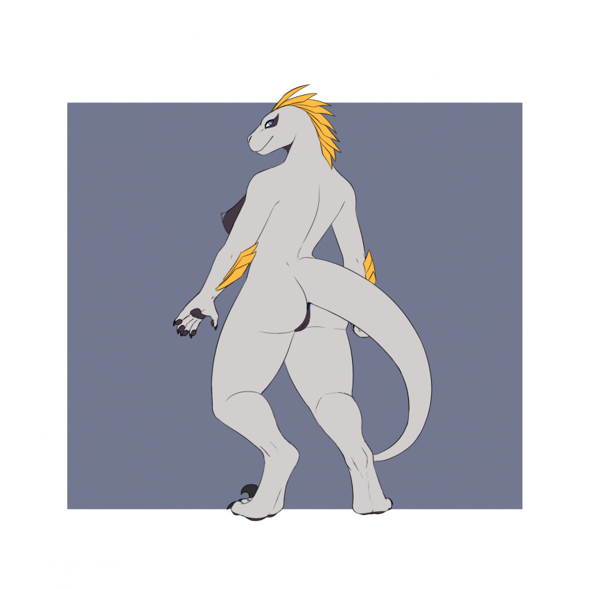 animal_humanoid anthro anus big_butt breasts butt digitigrade digitigrade_heels feathers female genitals hi_res humanoid leofwulf nipples pawpads pussy rear_view reptile reptile_humanoid scalie scalie_humanoid solo thick_thighs