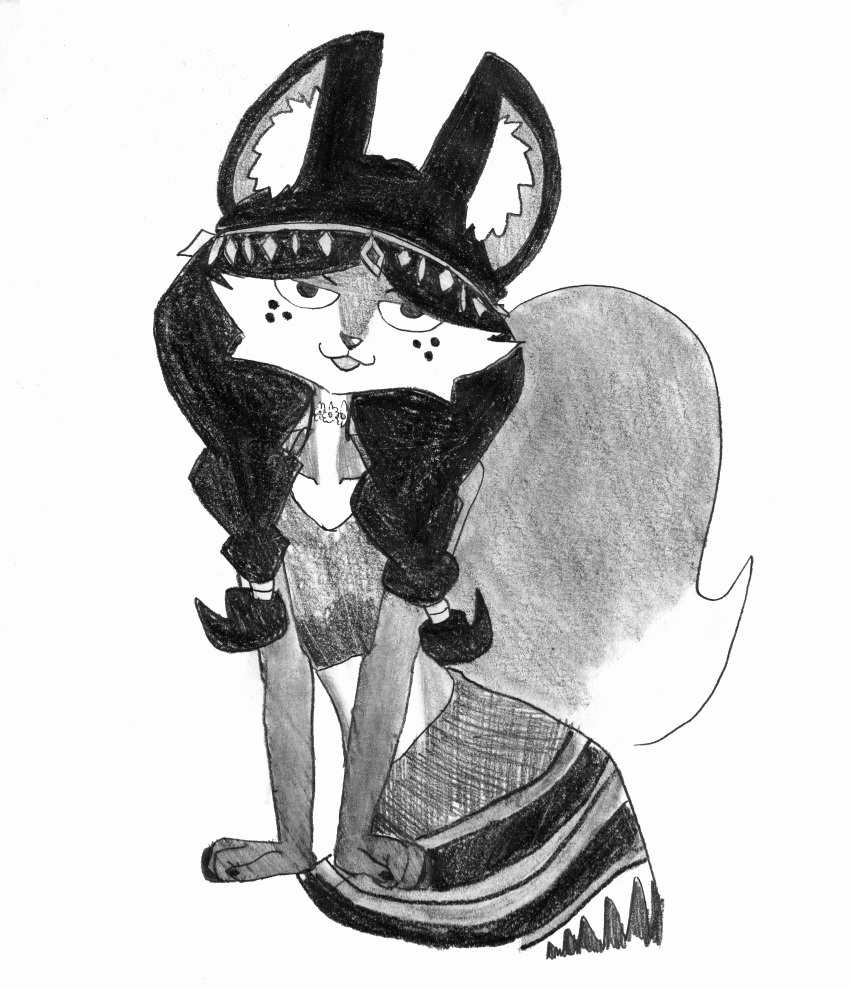 absurd_res anthro asian_clothing big_ears black_hair braided_hair breasts canid canine canis cheek_tuft clothed clothing east_asian_clothing efradraws eyebrows facial_tuft female footwear fox fur graphite_(artwork) hair hi_res hippie inner_ear_fluff japanese_clothing kimono mammal monochrome multicolored_body multicolored_fur multicolored_hair navel northwind_(efradraws) partially_clothed pencil_(artwork) shongila_(northwind) simple_background simple_eyes sitting sketch small_breasts small_waist smug smug_eyes smug_face smug_grin solo traditional_media_(artwork) tuft