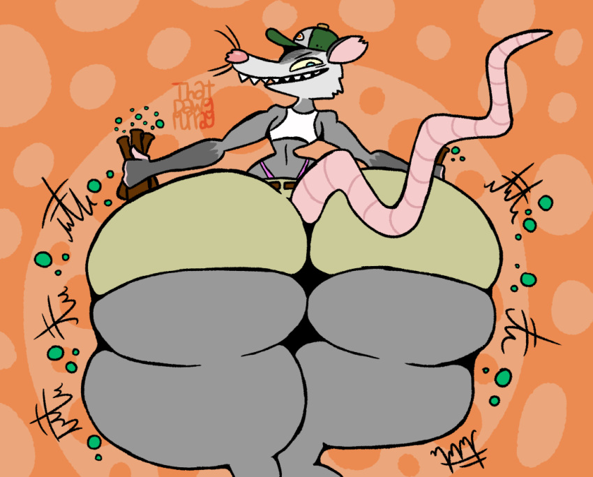 abstract_background american_opossum anthro big_butt bottle butt butt_expansion clothing container curvy_figure expansion fur gassy's_gas_'n_stuff gilbert_(gassy's_gas_'n_stuff) girly grey_body grey_fur hat headgear headwear holding_bottle holding_container holding_object huge_butt huge_thighs hyper hyper_butt hyper_hips hyper_thighs looking_at_butt male mammal marsupial pink_clothing pink_thong pink_underwear solo thatdawgmurray thick_thighs thong thong_straps topwear underwear vest virginia_opossum white_clothing white_topwear white_vest