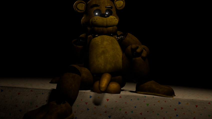 anthro bear five_nights_at_freddy's freddy_(fnaf) furniture golden_freddy_(fnaf) hi_res male male/male mammal scottgames sex sitting solo table teasing teasing_viewer zaneanimations