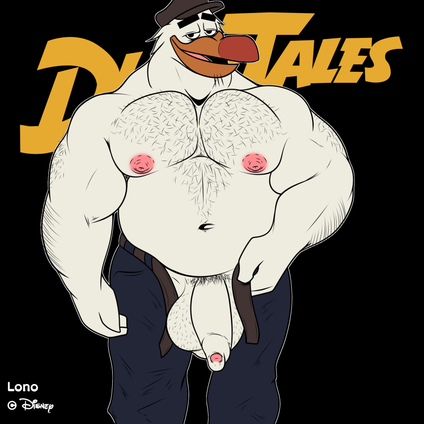 absurd_res anthro avian balls belt bird disney ducktales ducktales_(2017) fisher_(ducktales) foreskin genitals glans gull hi_res humanoid_genitalia humanoid_penis lari larid lono2 male musclegut muscular muscular_anthro muscular_male nipples pecs penis pink_glans pink_nipples solo white_balls white_body white_penis