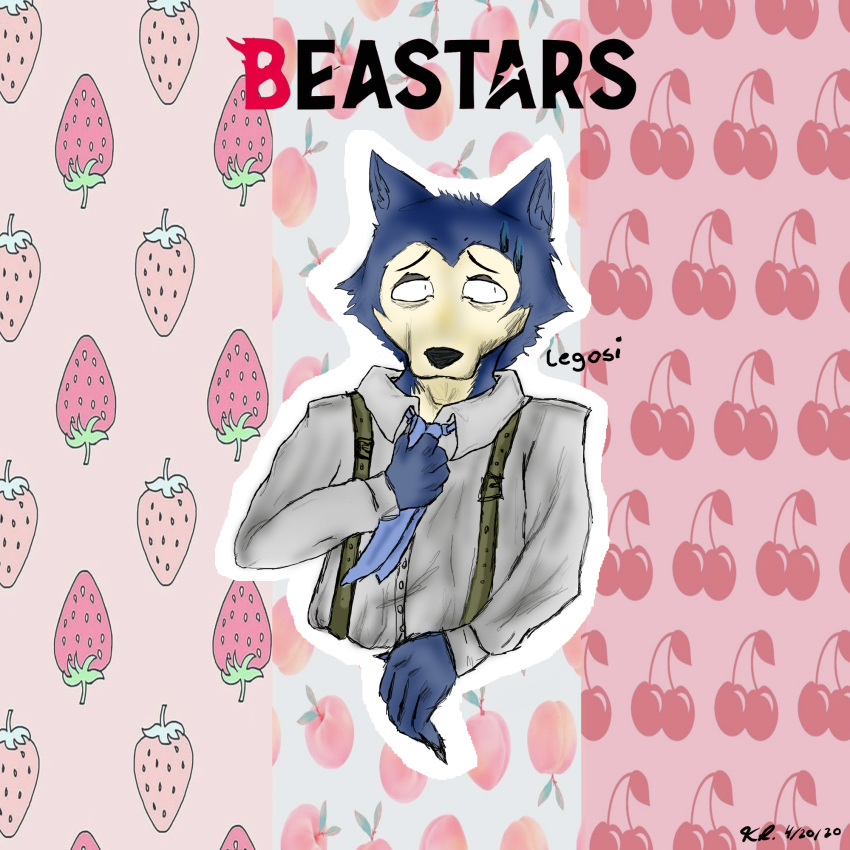 anthro awkward beastars cute_face food fruit hi_res legoshi_(beastars) male me original_art plant solo