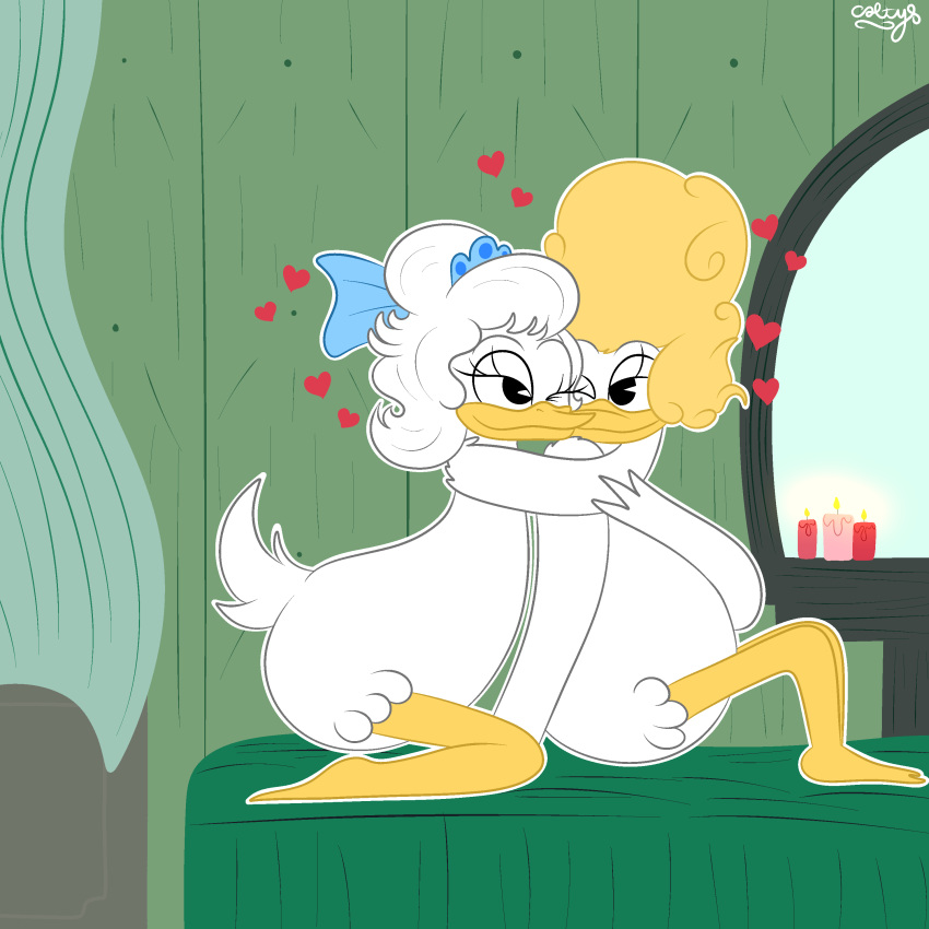18th_century absurd_res anatid ancient_art anseriform anthro avian avian_butt avian_feet bed bedroom big_hair bird candle casual_nudity colty8 daisy_and_the_mysteries_of_paris daisy_duck disney duck duck_footed duo eye_contact female female/female furniture hair heart_symbol hi_res intimacy lesbian_couple looking_at_another marie_antoinette marie_ducklette nude romantic tasteful_nudity wholesome