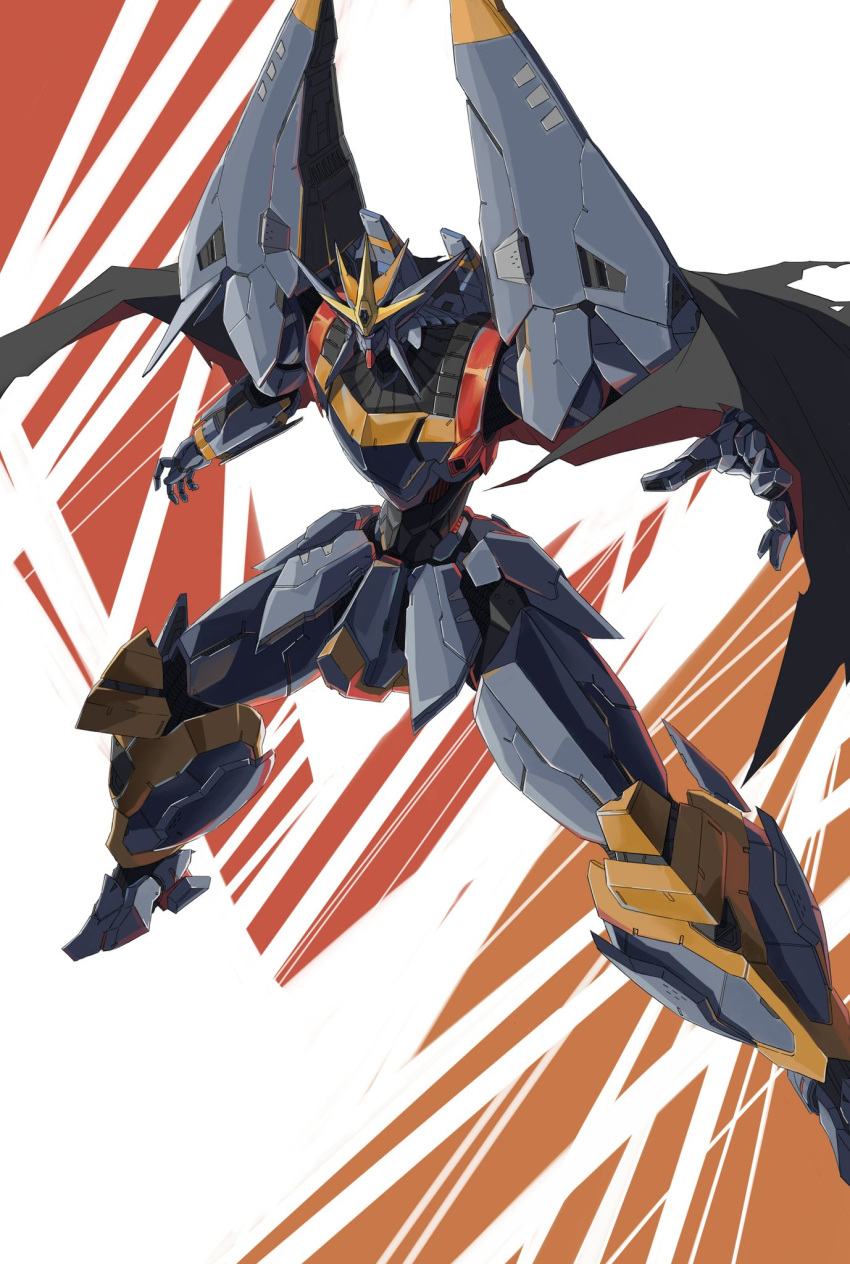 black_cape cape commentary_request ctpt9r gunbuster highres legs_apart mecha mecha_focus no_humans one-eyed open_hands outstretched_arms purple_eyes redesign robot science_fiction solo super_robot top_wo_nerae!