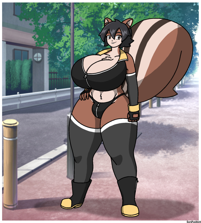 anthro big_breasts breasts bulge hand_on_hip hi_res huge_breasts intersex male_(lore) mammal nash_(thebunnypie) rodent sciurid solo thebunnypie thick_thighs tree_squirrel