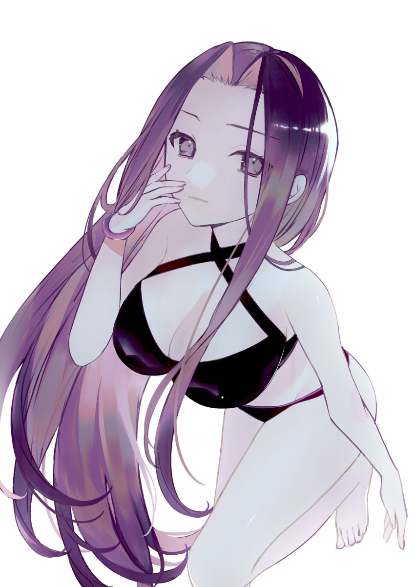 1girl bikini breasts cleavage fate_(series) highres large_breasts long_hair looking_at_viewer medusa_(fate) medusa_(rider)_(fate) purple_eyes purple_hair simple_background solo swimsuit urushimaru0701 white_background