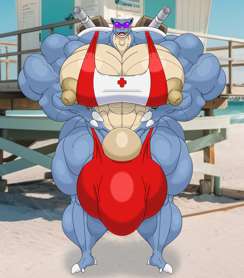 abs absurd_res anthro balls big_balls big_bulge big_muscles big_nipples big_pecs big_penis blastoise blush bulge clothed clothing eyewear fangs game_freak generation_1_pokemon genitals hands_on_hips hi_res huge_balls huge_bulge huge_muscles huge_nipples huge_pecs huge_penis hyper hyper_genitalia hyper_muscles hyper_penis ivaldi lifeguard lifeguard_swimsuit male muscular nintendo nipples partially_clothed pecs penis pokemon pokemon_(species) smile solo sunglasses teeth thick_thighs