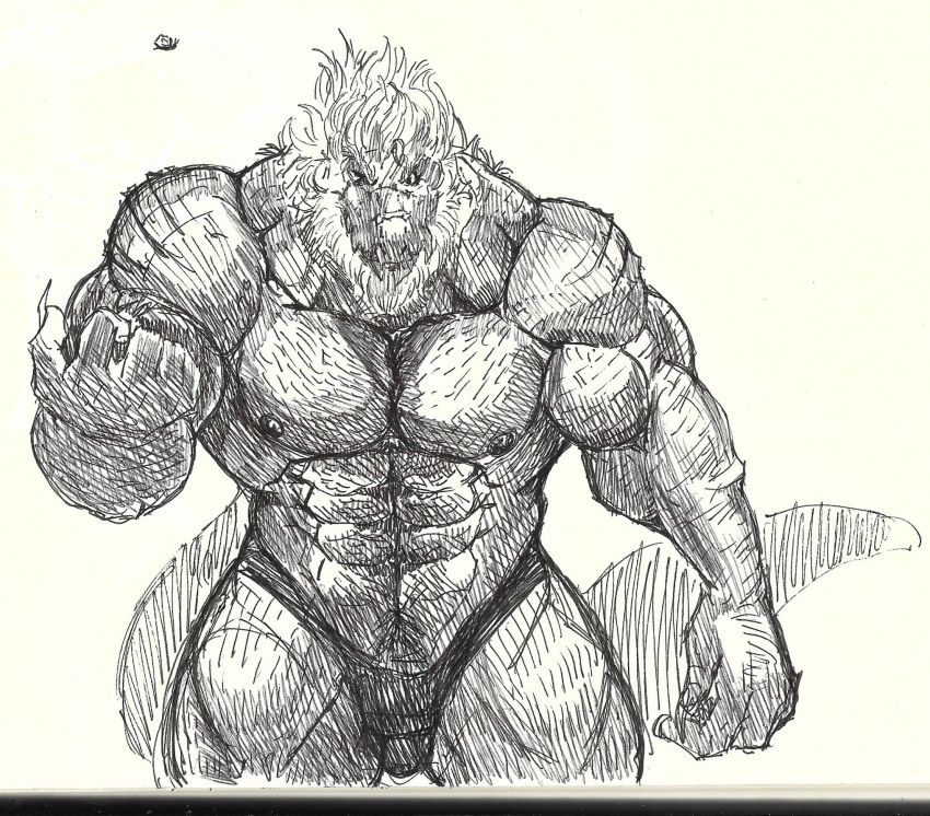 abs anthro arm_hair barazoku beard big_muscles body_hair chest_hair claws clothing dinosaur facial_hair hair hairy_body hi_res male muscular muscular_anthro muscular_male nipples pecs pinumontbalou pubes reptile scales scalie solo tail tight_clothing underwear