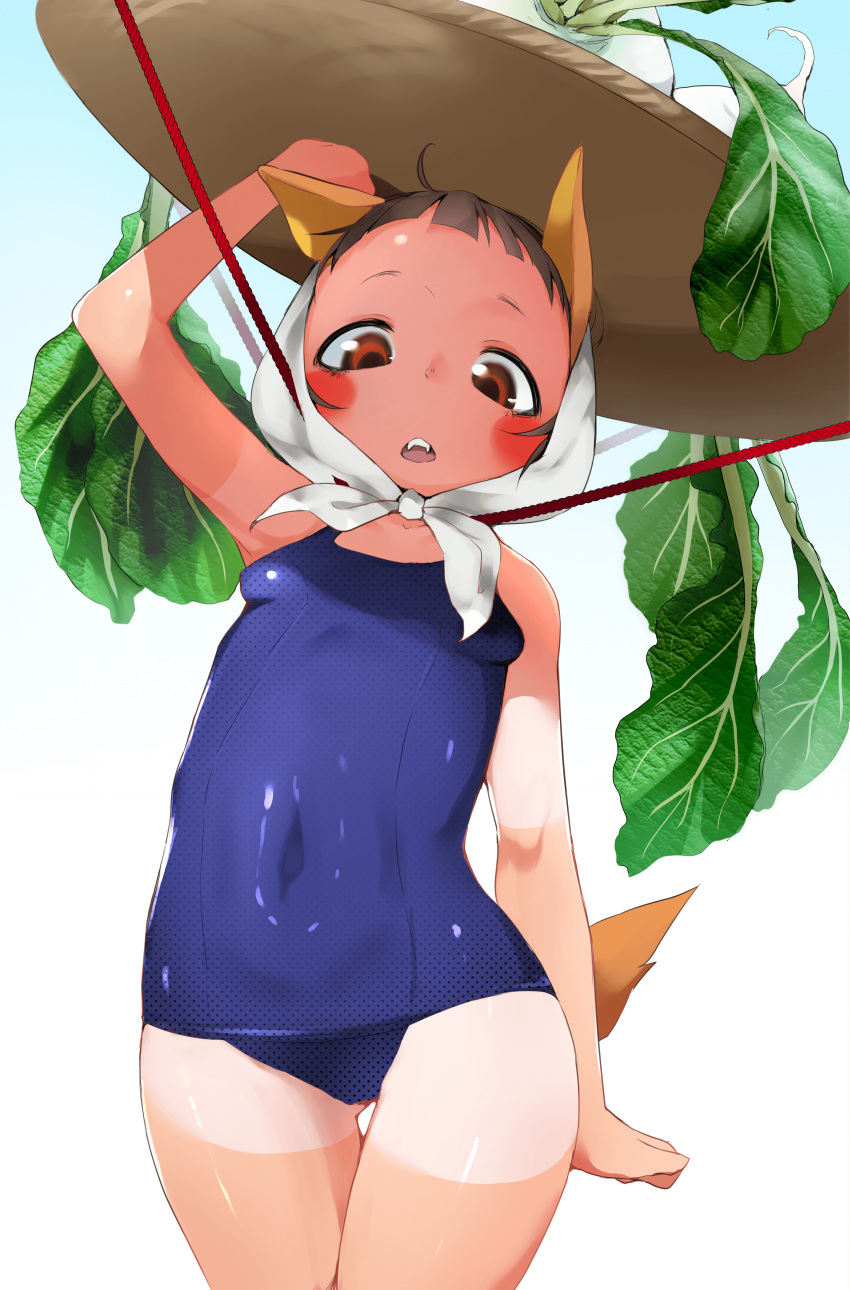 absurd_res alternate_species animal_crossing animal_humanoid blush blush_stickers boar_humanoid breasts brown_eyes brown_hair clothed clothing daisy_mae_(animal_crossing) damalu female food hair headscarf hi_res humanoid humanoidized looking_at_viewer looking_down mammal mammal_humanoid navel nintendo one-piece_swimsuit open_mouth plant short_hair simple_background small_breasts solo suid suid_humanoid suina suina_humanoid suntan swimwear tan_line teeth turnip vegetable video_games young