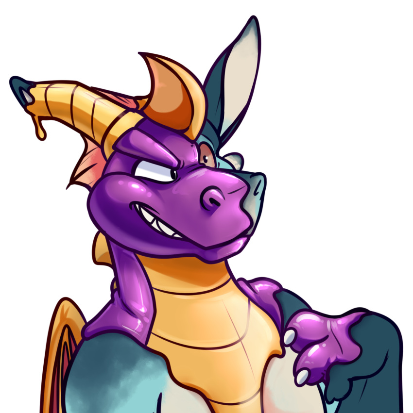 2020 activision azure_(lemonynade) binturongboy dragon hi_res horn rubber simple_background solo spyro spyro_the_dragon transformation video_games white_background