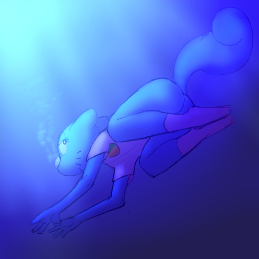 1:1 2020 anthro blue_body blue_fur bottomless butt cartoon_network clothed clothing diving domestic_cat felid feline felis female fur hi_res legwear mammal nicole_watterson partially_clothed shirt socks solo swimming the_amazing_world_of_gumball topwear underwater water whiskers zambs