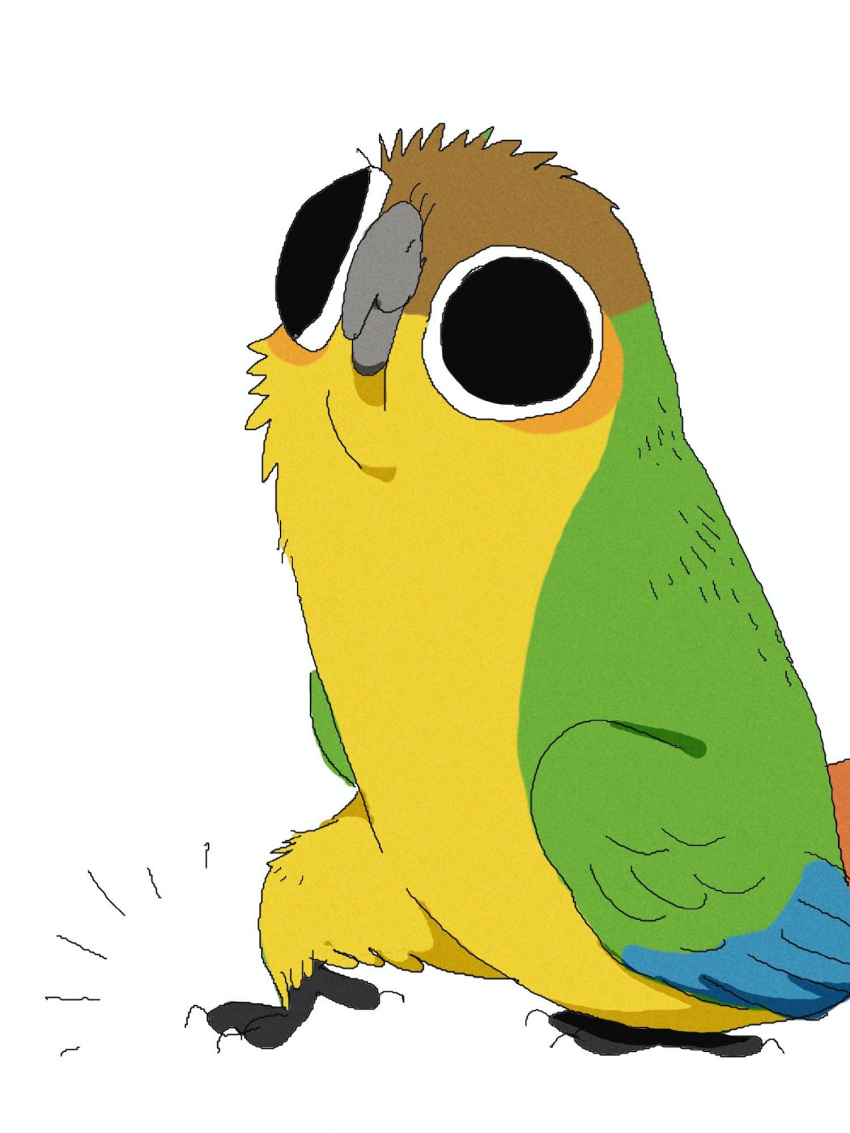 animal_focus beak bird black_eyes commentary english_commentary flat_color highres looking_at_viewer no_humans notice_lines original parrot simple_background solo white_background yogin