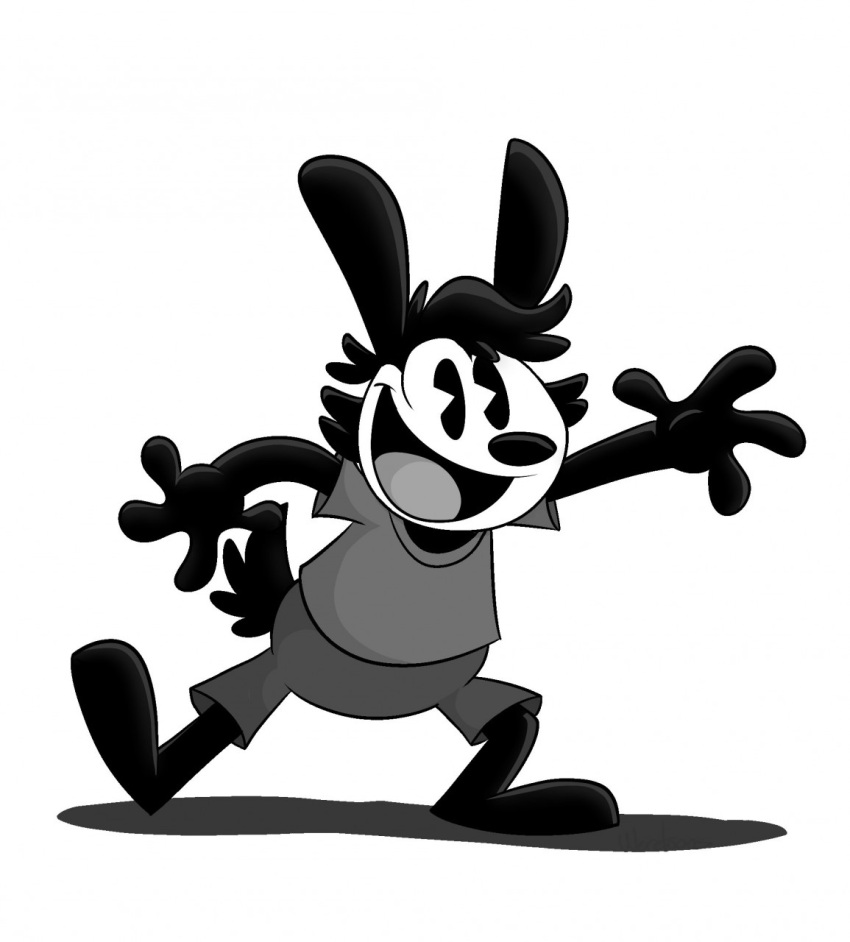 4_fingers anthro black_body black_fur bottomwear clothing countershade_face countershading fingers flat_soles fleischer_style_toon fur hi_res lagomorph leporid mammal meck_the_rabbit monochrome open_mouth open_smile pac-man_eyes rabbit round_nose shirt shorts simple_background smile solo toeless_feet tongue toony topwear weretoons white_background