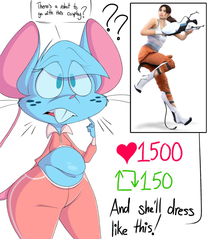 2024 4_fingers anthro anthro_focus asking_viewer baggy_clothing bar_emanata belly big_ears big_eyes biped black_emanata black_mouth black_text black_whiskers blue_body blue_ears blue_eyes blue_freckles blue_fur blue_hair boots bottomwear breasts brown_hair buckteeth chell clothed clothed_anthro clothed_female clothing colored cosplay courtney_babcock dialogue digital_drawing_(artwork) digital_media_(artwork) duo ears_up english_text exclamation_point eyelashes eyelashes_through_hair female female_anthro female_focus fingers footwear freckles front_view fur glistening glistening_belly glistening_body glistening_fur green_text hair hi_res human jacket jacket_around_waist laika_entertainment light_body light_skin long_fall_boots long_tail looking_at_viewer mammal mia_mouse midriff mouse mouse_ears mouse_tail murid murine no_pupils number open_mouth orange_bottomwear orange_clothing orange_jacket orange_pants orange_topwear pants paranorman_(film) partial_speech_bubble pink_clothing pink_inner_ear pink_jacket pink_nose pink_sweatpants pink_tail pink_topwear pockets ponytail portal_(series) portrait pose question_mark red_heart red_text red_tongue reference_image retweet rodent round_ears shirt signature silentjack simple_background solo_focus tail tank_top teeth text text_on_clothing text_on_shirt text_on_tank_top text_on_topwear thick_thighs three-quarter_portrait tongue topwear translucent translucent_hair valve whiskers white_background white_boots white_clothing white_footwear white_shirt white_tank_top white_topwear wide_hips