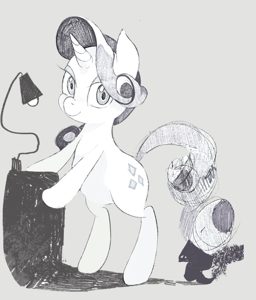 cottonbudfilly cutie_mark equid equine female feral friendship_is_magic greyscale hair hasbro hi_res hooves horn long_hair looking_at_viewer mammal monochrome my_little_pony quadruped rarity_(mlp) simple_background smile solo tail unicorn unicorn_horn