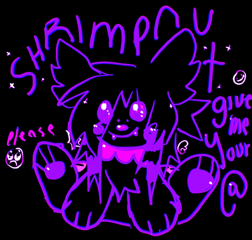 ambiguous_gender black_background canid emo feral hi_res mammal ogshrimpnut purple_line_art simple_background smile solo sparkledog text