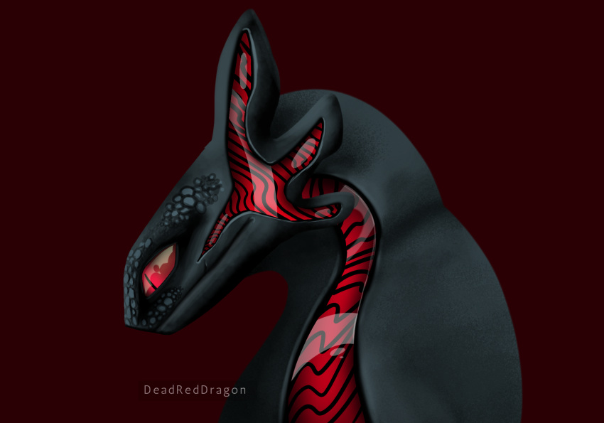 ambiguous_gender dead_red_dragon dragon feral grey_body grey_scales hi_res looking_down pewdiepie red_background red_eyes scales simple_background solo